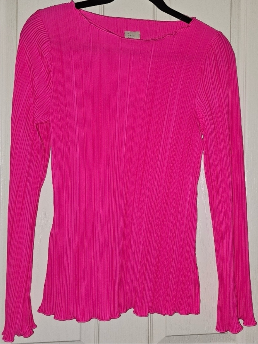 A New Day Long Sleeve Plisse Top Pink XS